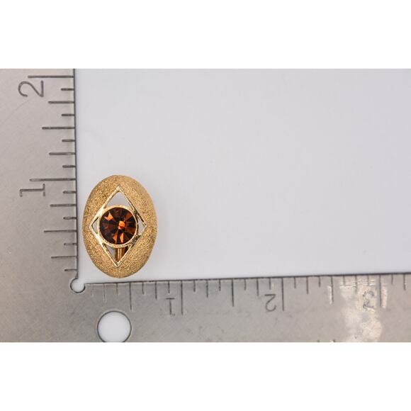 Sarah Cov Vintage Crystal Clip Earrings Chocolate Rhinestone Gold Signed BinAV - Picture 12 of 12